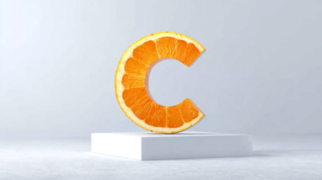 Vitamin C bei Erkältung: Orange in C-Form als Symbol für Vitamin-C-reiche Ernährung