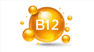 Vitamin B12 Mangel Symbol mit goldener B12 Kapsel - Symptome und Prävention von Cobalamin-Mangel