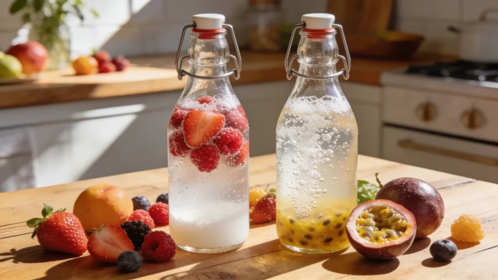 Kefir Zweitfermentation Segunda Fermentacao mit Früchten und Yakult
